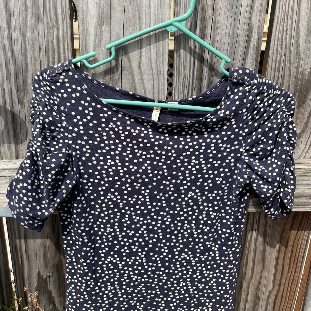 Little Yellow Button Anthropologie navy polka dot shirt